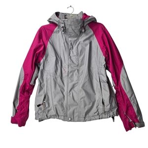 Burton Women Small Gray Pink Mesh‎ Lined Front Zip Hooded Ski Snow Winter Jacket